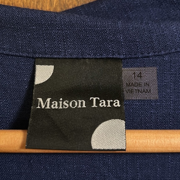 EUC Maison Tara linen-blend indigo colored button down midi dress, size 14 - Picture 5 of 7